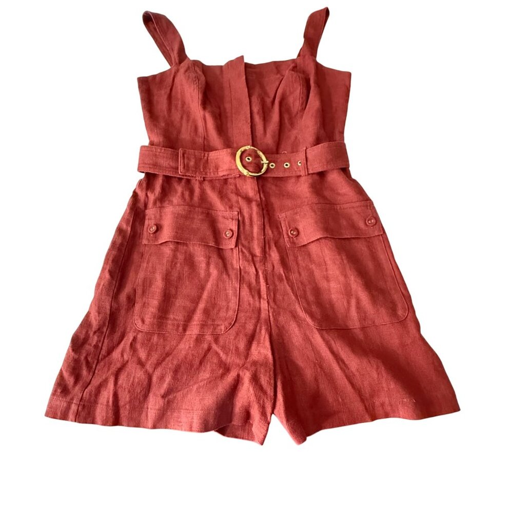 House Of Harlow 1960 Womens Linen Blend Romper With Belt Size 6